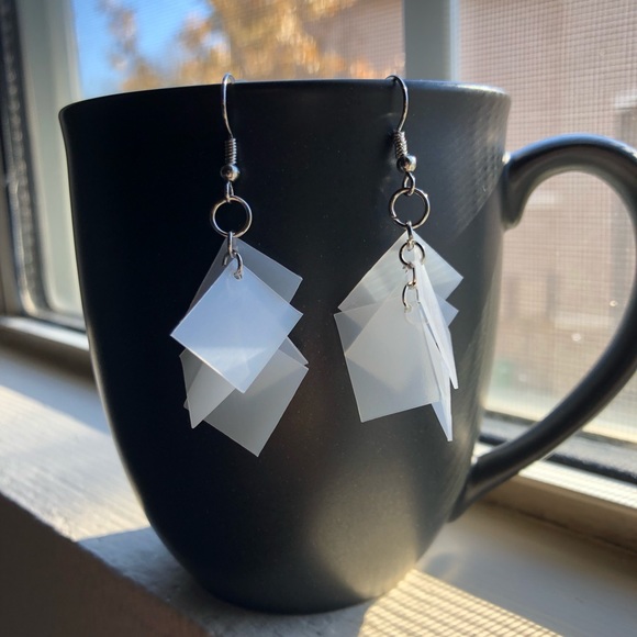 Handmade White Rectangular Dangle Earrings - Picture 1 of 3